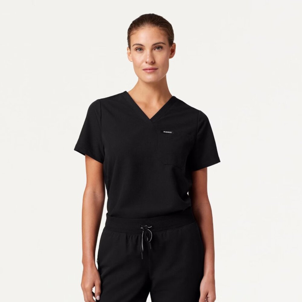 Jaanuu Women's Rhena one pocket slim scrub top. L Black